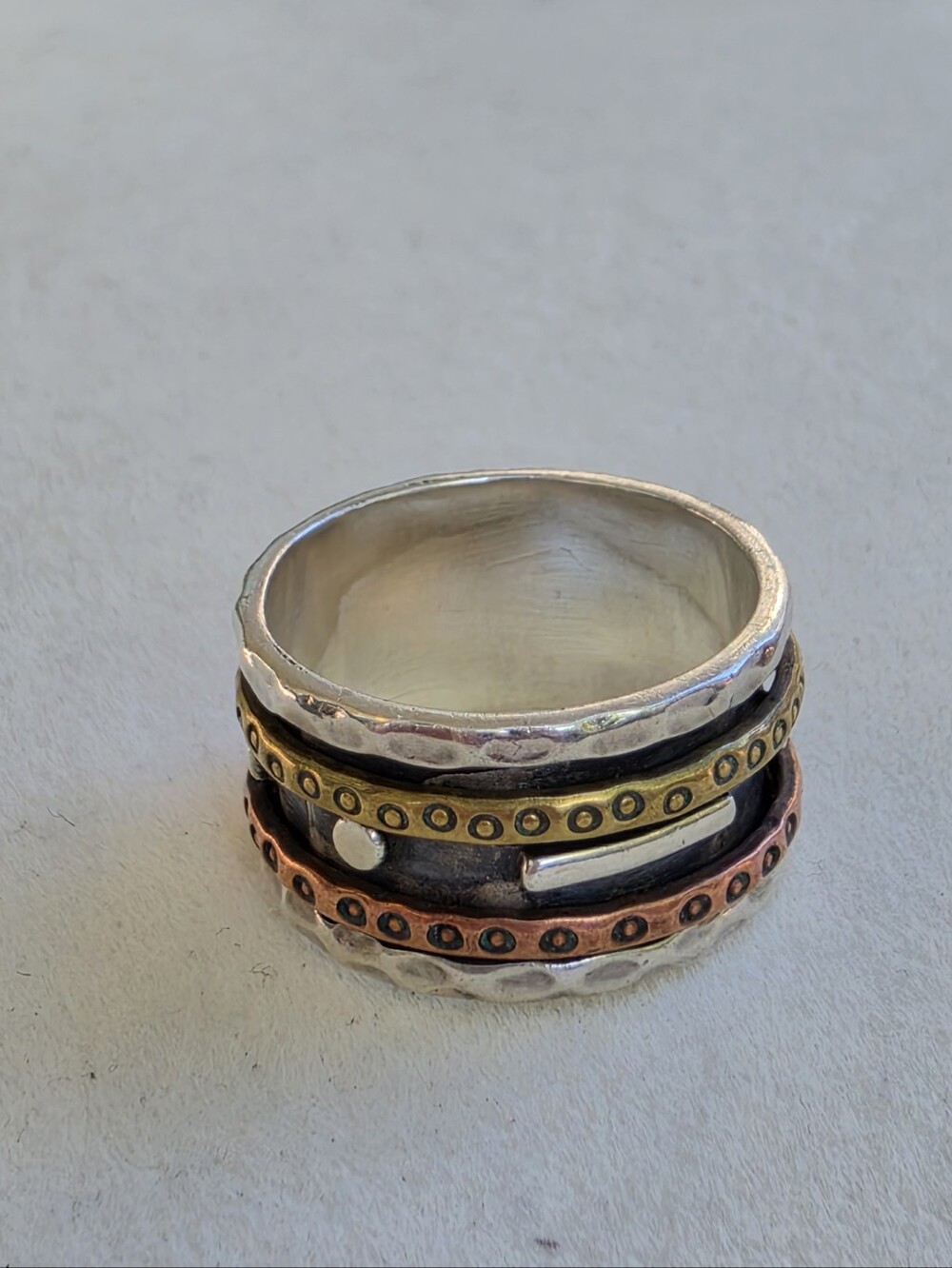 Sterling Silver Spinner Ring | Copper & Brass Bands | 925